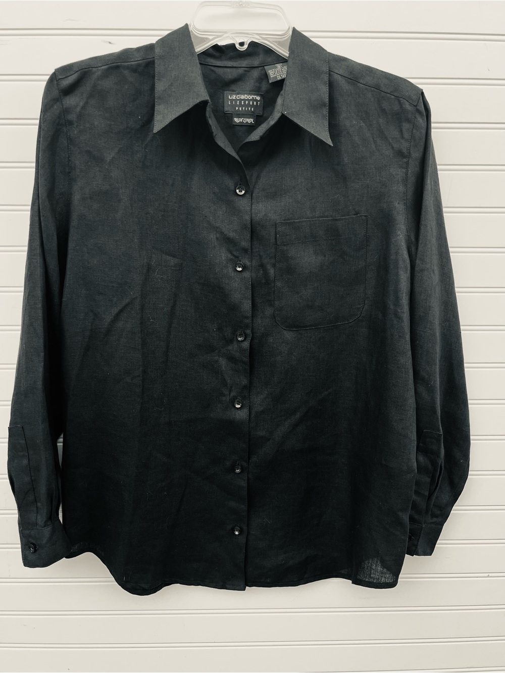 Liz Claiborne Women’s Black Irish Linen Button Up Size S Petite